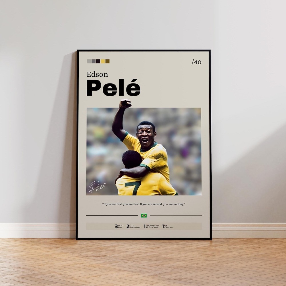 Pelé Soccer Poster Wall Art, Pelé Vintage Print, Football Legend Poster